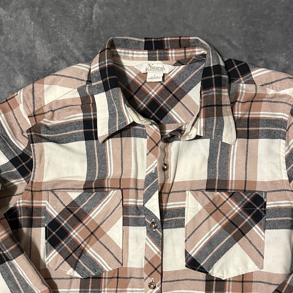 Natural Reflections Men's Plaid Shirt in Cream and Brown